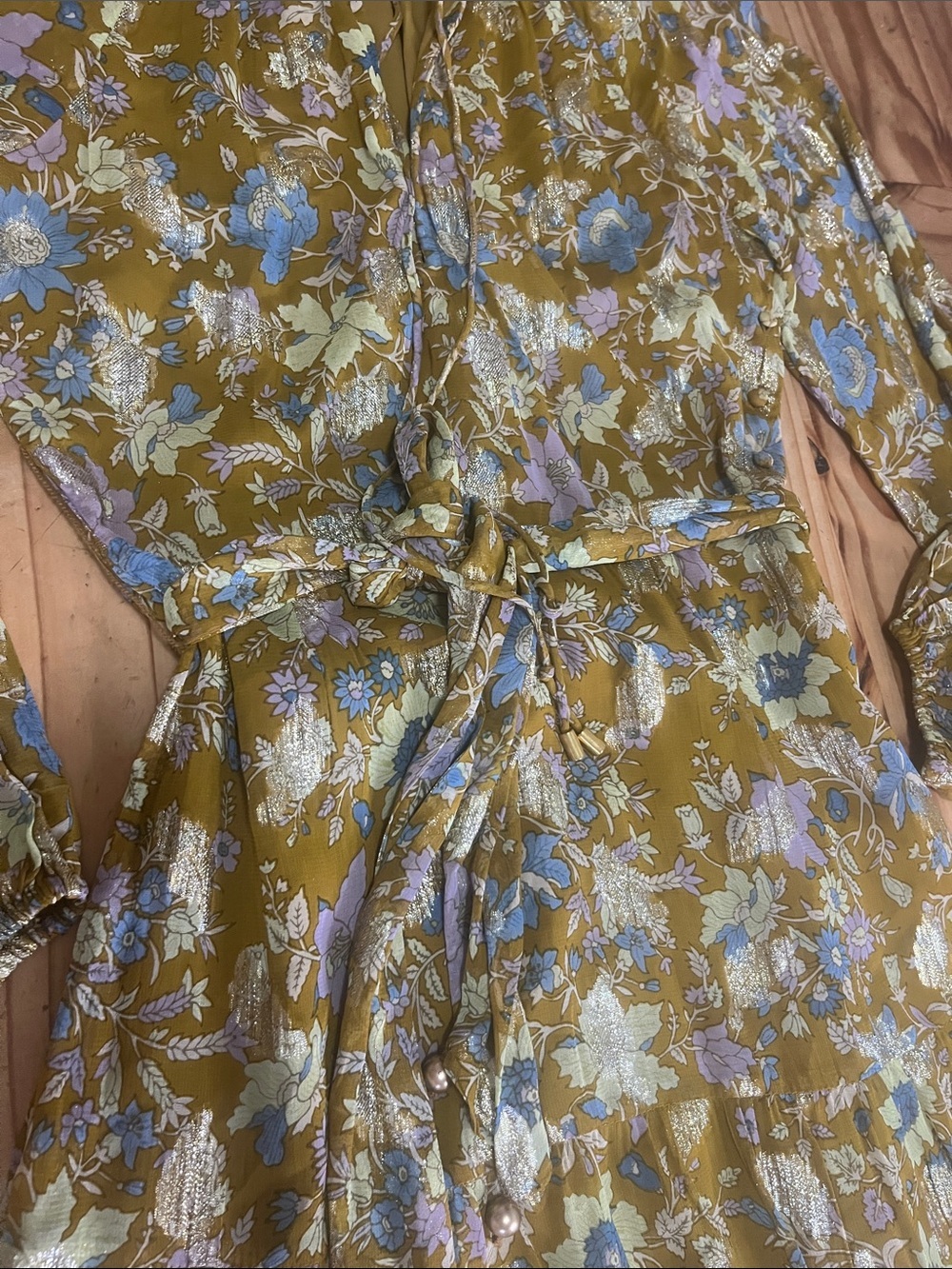 Karina Grimaldi Mustard Floral V-Neck Maxi Dress - Picture 7 of 15